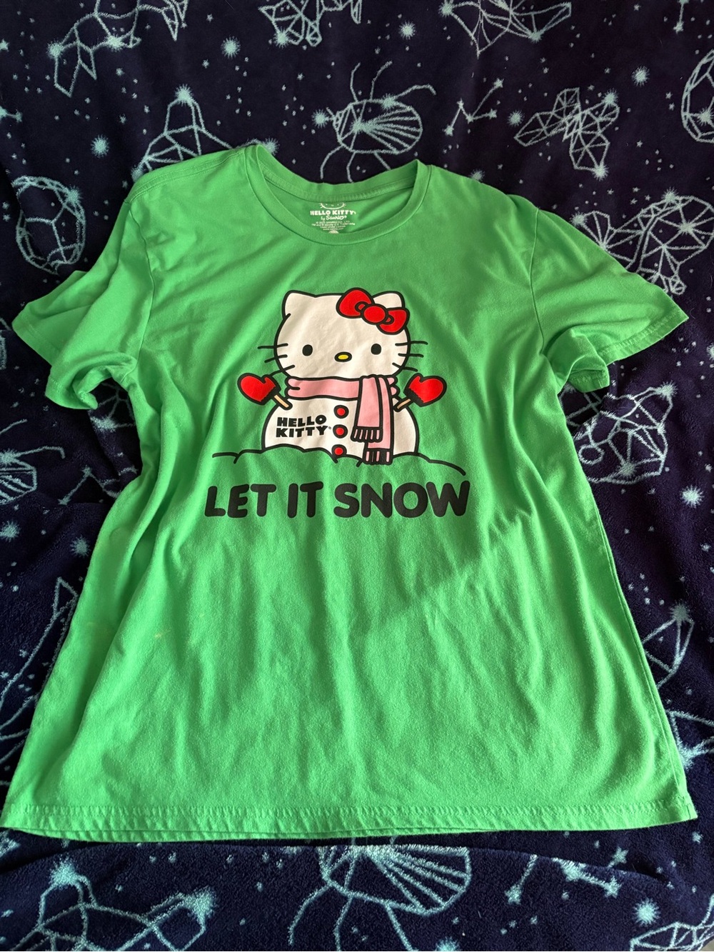 Hello Kitty Green Crewneck Tee with White Tag Print